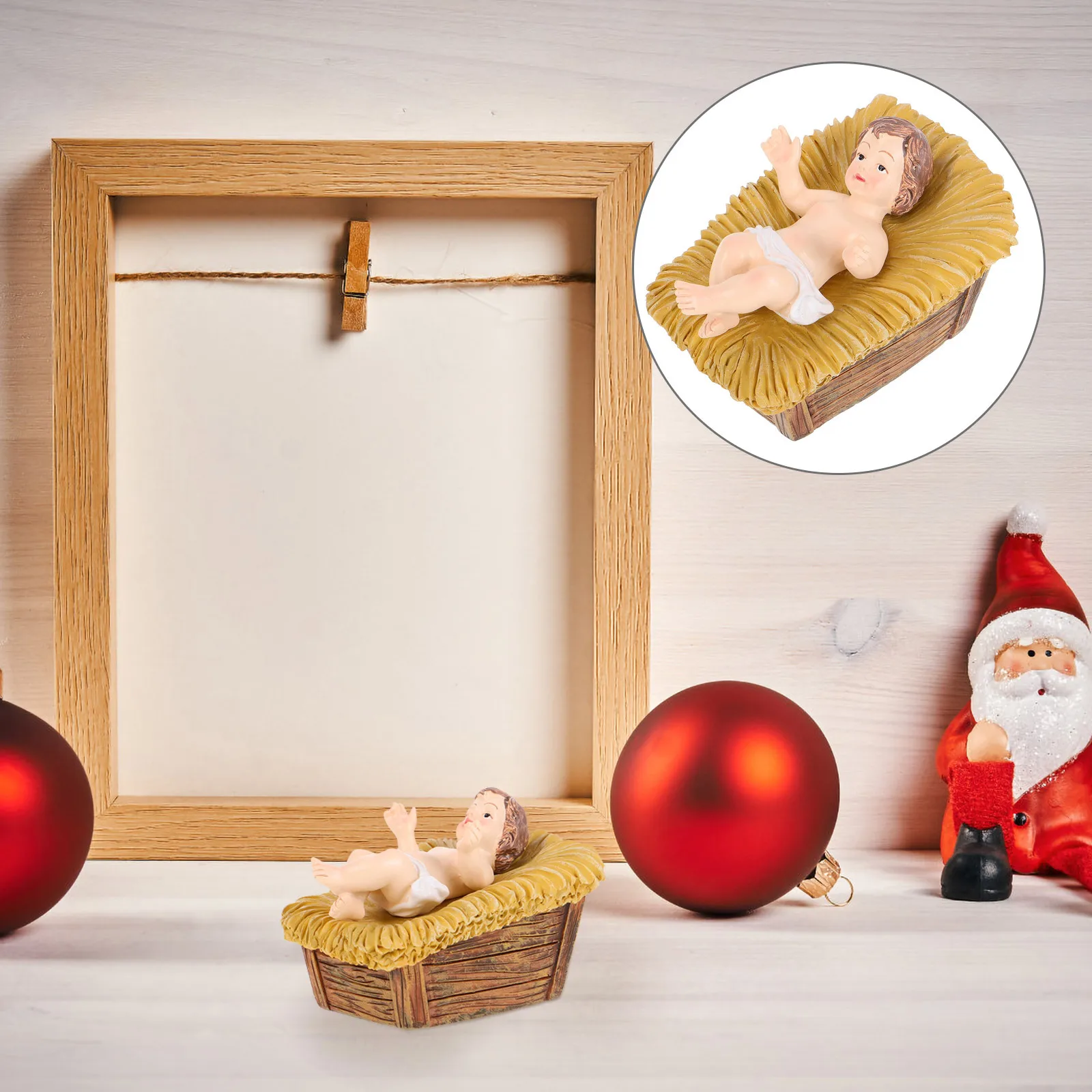 

Exquisite Resin Baby Jesus Crib Sculpture Religious Christmas Decor for Desktop Shelf Home Room Spiritual Ambiance