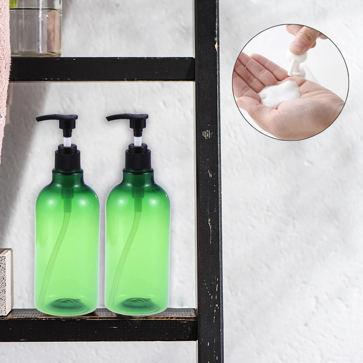 2 Stück 500 ml Shampoo-Spender, nachfüllbar, Haustier-PP-Spray für Körperwäsche, Flüssigseife, ätherisches Öl, grün, schwarz, wiederverwendbar, umweltfreundlich