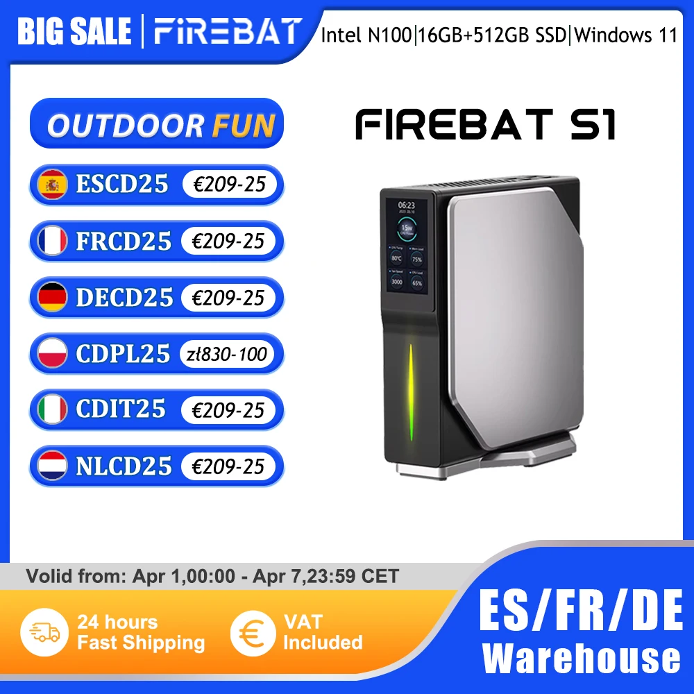 FIREBAT S1 Mini PC Windows 11 Intel Alder Lake N100 N150 DDR4 16GB RAM 512GB SSD BT4.2 Dual HDMI Escritorios Pantalla de datos de computadora