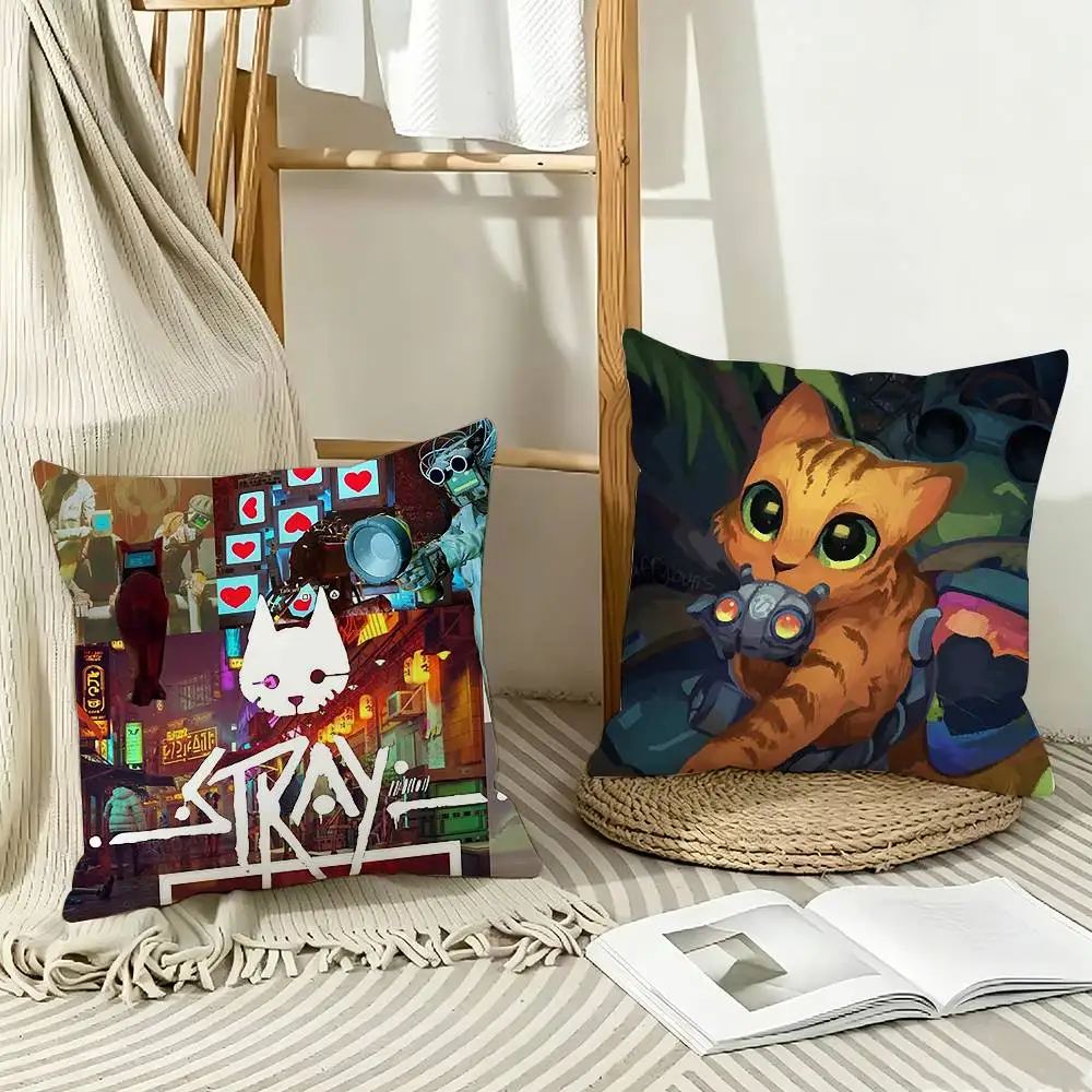 Cyberpunk Game S-Stray C-Cat   Pillow Case Pattern Printed Pillowcase For Living Room Sofa Cushion Cover