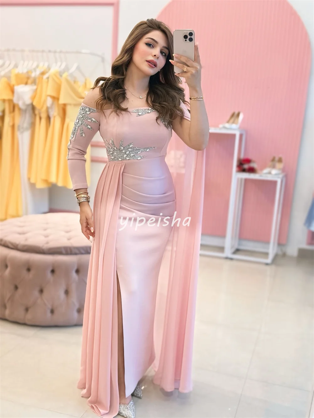 Vestidos largos sin tirantes de sirena con cuentas de diamantes de imitación de Jersey a juego de estilo moderno personalizado vestidos para ocasiones a medida de alta calidad