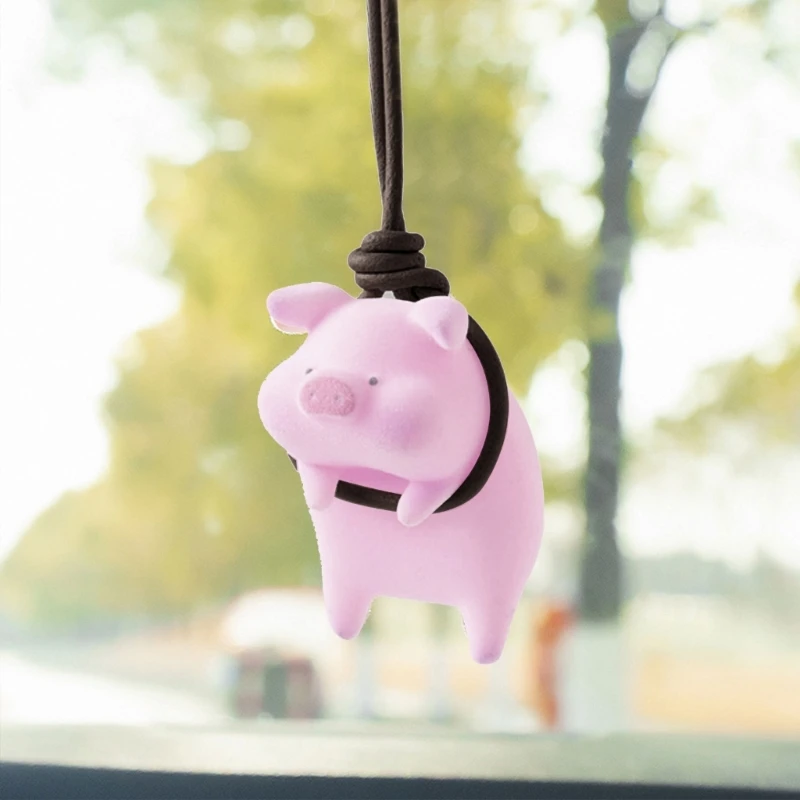 652F Mini Auto Rearview Mirror Pendant Cute Swing Pig with Sunglasses Plastic Cool Pink Piggy for Creative Animal Shape