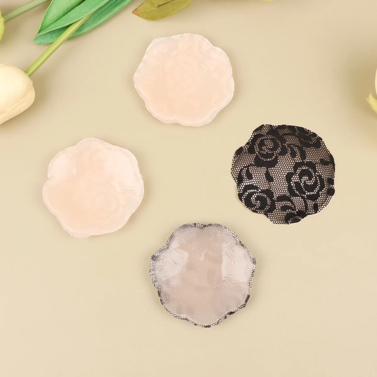 

2Pairs Silicone Stickers Lace Pasties Chest Protector Anti-Explosion Convex Point Preventer Breathable Decals