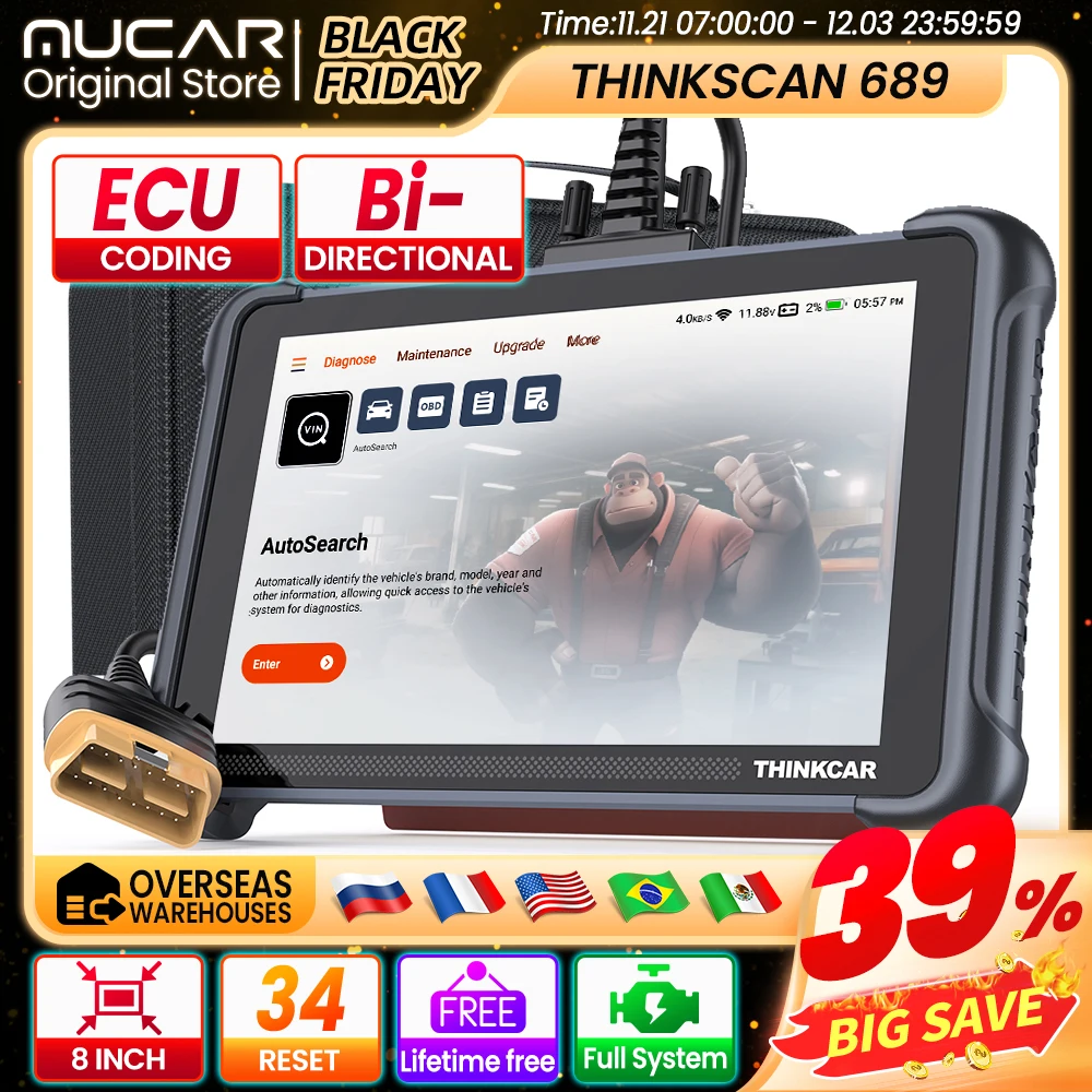 THINKCAR THINKSCAN 689 OBD2 Auto Scanner tools full system diagnostic 34 resets ECU Coding Active test CANFD DoIP lifetime free