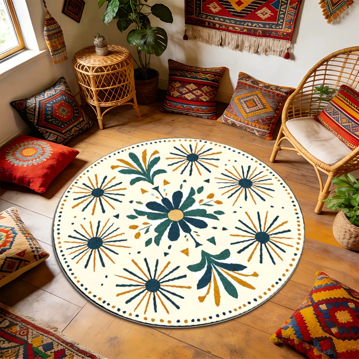 2D Printed Gray White Retro Round Commercial Non Slip Mat Entrance Welcome Rug Versatile Decor Mall Cafe