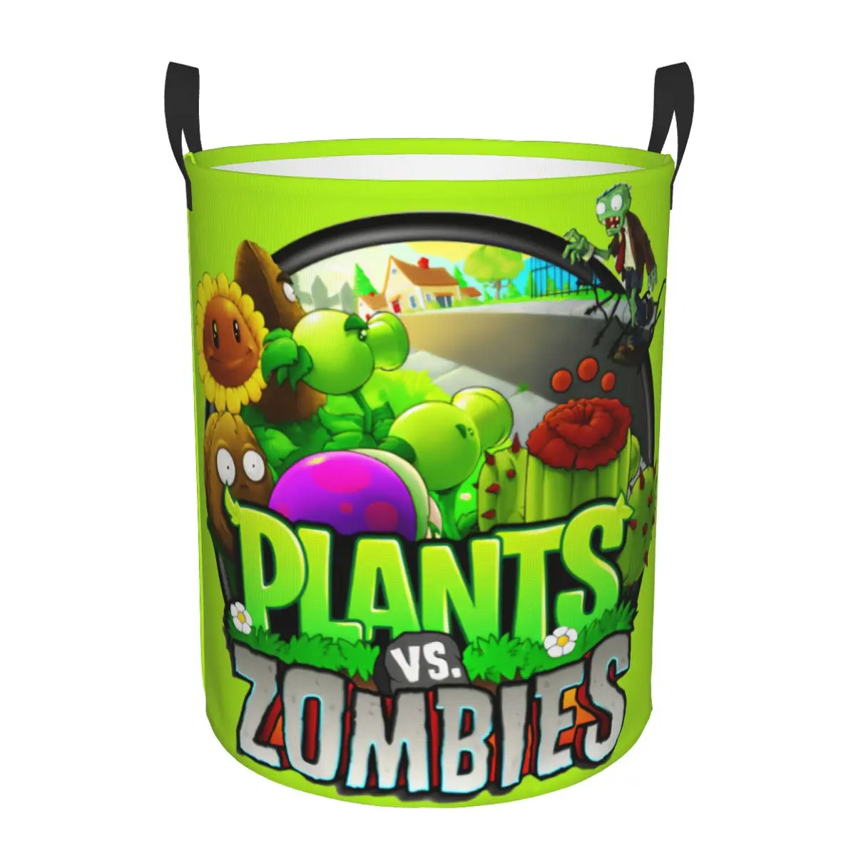 Custom Plants Vs. Zombies Game Laundry Basket Foldable Toy Clothes Hamper Storage Bin for Kids Nursery