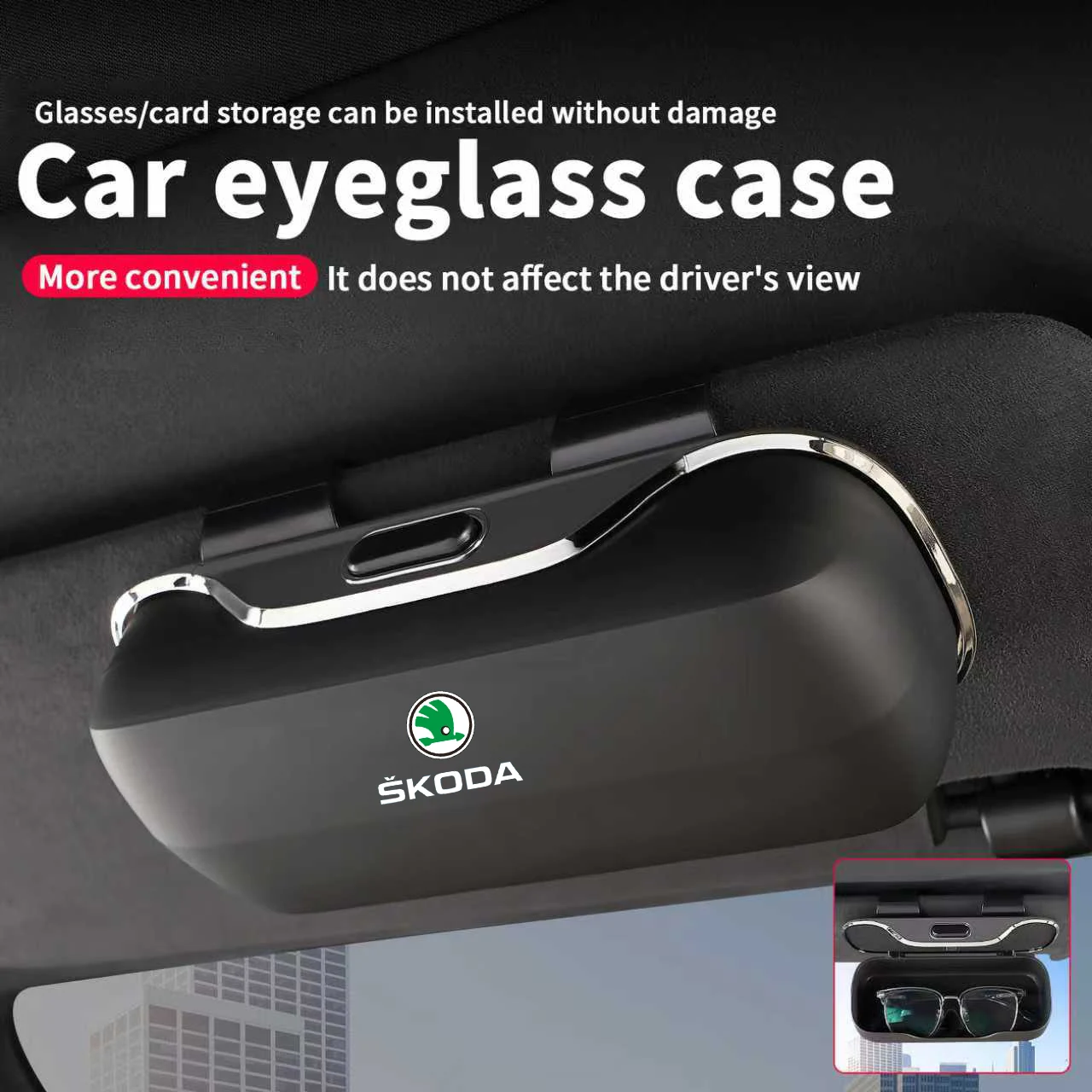 

For Skoda Virs RS IV Car Glasses Holder Clip Accesorios Interior Decoration Case Cover Eyeglass Organizer Sun Glasses Storage