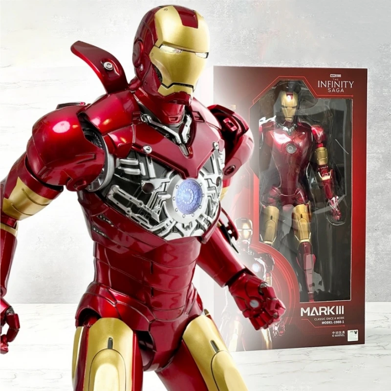 Genuine Marvel Large 14 Inch 36cm Light Up Iron Man Mk3 Action Figures Model Toy 10th Anniversary Desktop Collection Boy'S Gift