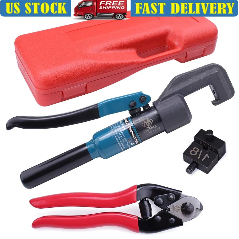 Steel Cable Railing Hydraulic Swaging Crimper Kit with Cutter 1/8 Inch Wire Rope