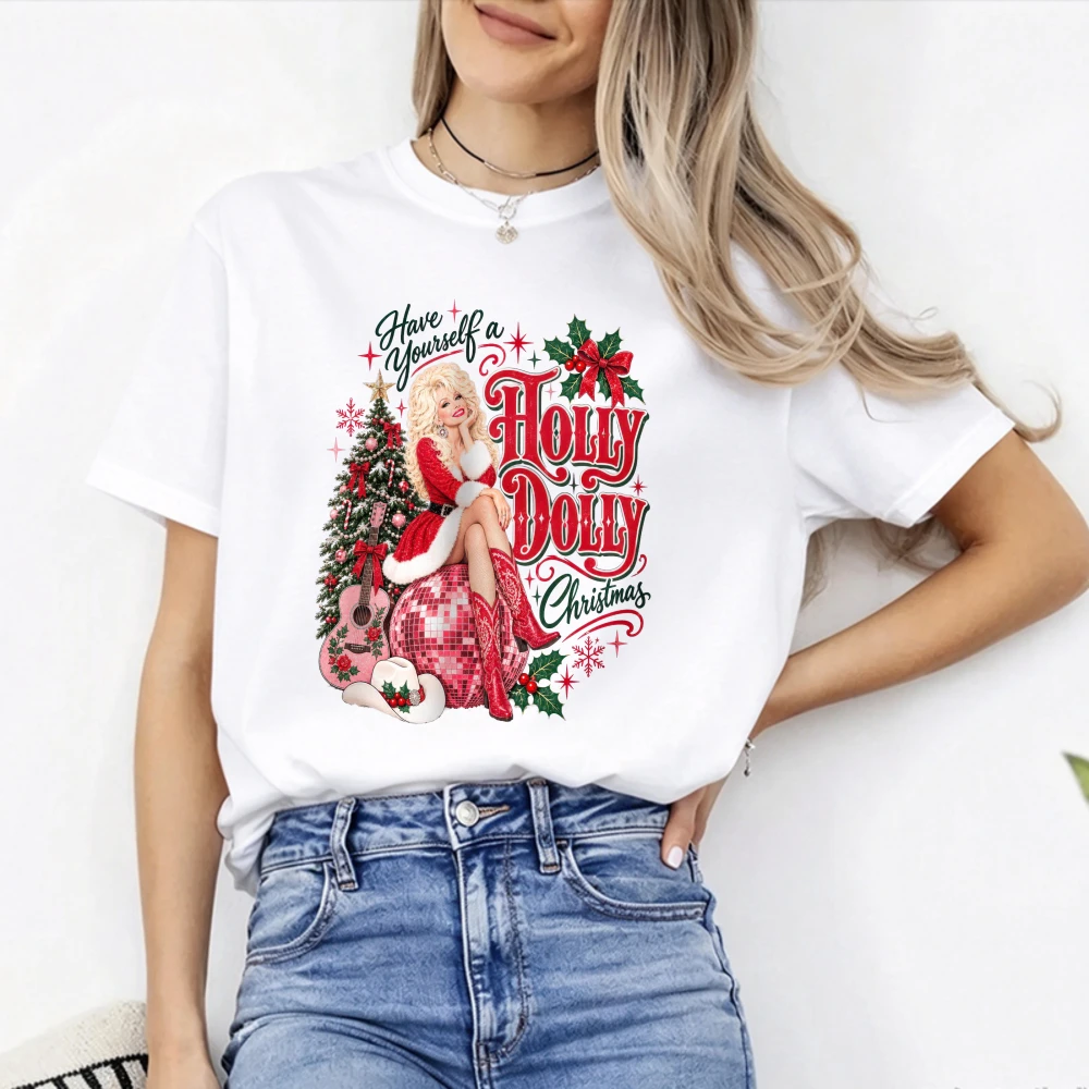 Dolly Parton Christmas T-Shirt Country Music Holiday Tee Festive Gift  Aesthetic Clothes Graphic T Shirts Women Clothes Y2k Tops