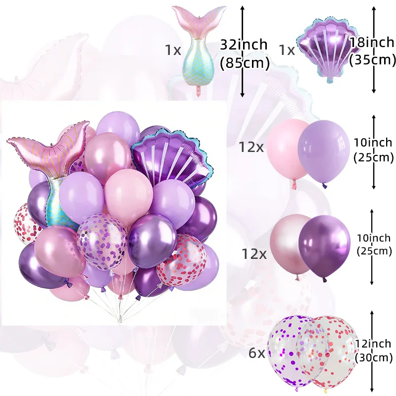 32-teiliges Meerjungfrauen-Party-Ballon-Set, Niedliche Muschel-Meerjungfrauen-Muster-Ballons, Perfekt für Meeres-Themen-Feiern, Kinderveranstaltungen