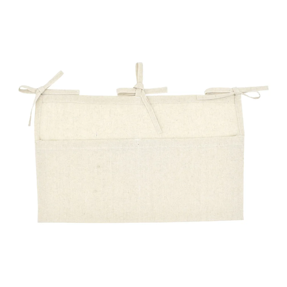 

Beige Double Pocket Baby Crib Organizer Cotton Nursery Pouch Hanging Storage Bag for Diapers Bottles Clothes Kindergarten