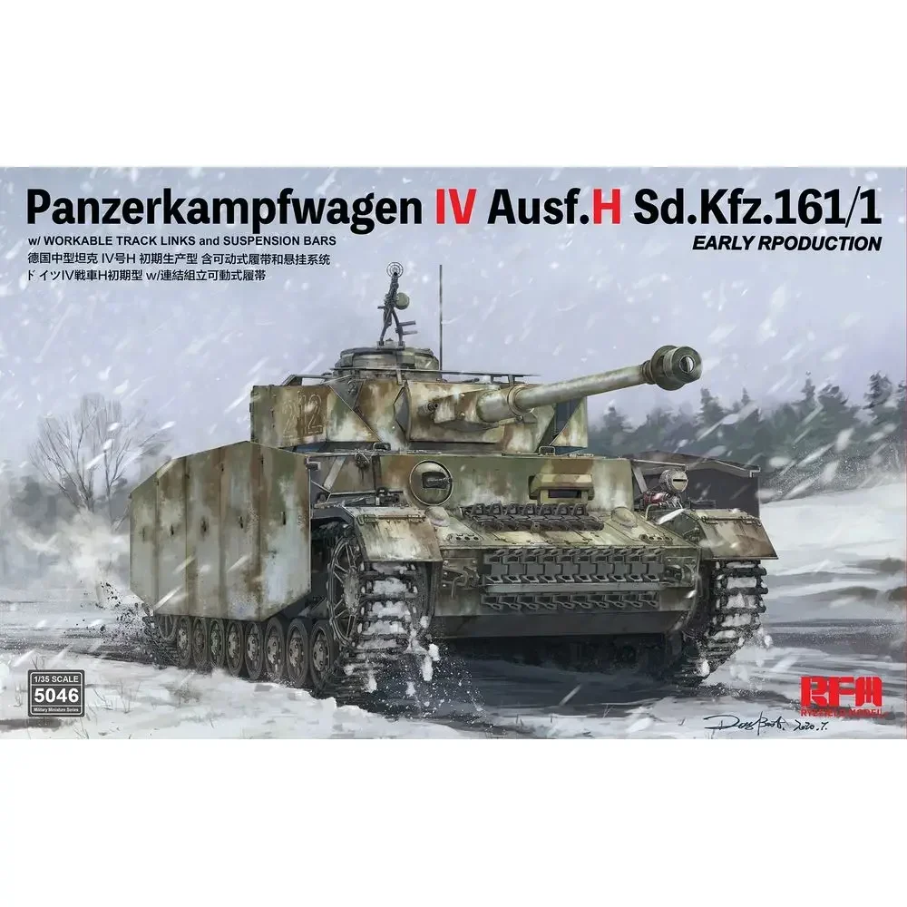 Rye Field RFM5046 1/35 Panzerkampfwagen IV Ausf.H Sd.Kfz.161/1 Kit model perakitan dengan Tautan Track yang Dapat Digunakan dan Batang Suspensi