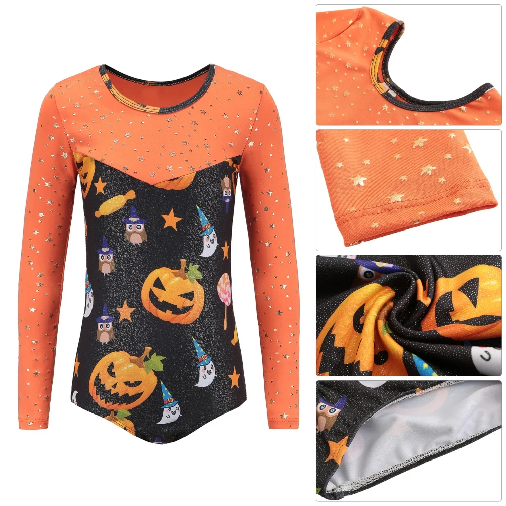 Gymnastic Suit With Body Shorts Hair Band Kids Girls Patchwork Printed Ballet Leotards Halloween Christmas Stage Bodysuit Sets