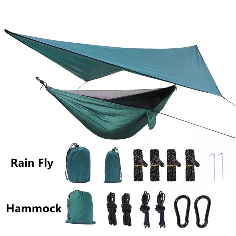 Waterproof Hammock Tarp Rain Fly with Mosquito Net High Strength Parachute Fabric Hanging Bed Hunting Sleeping Swing