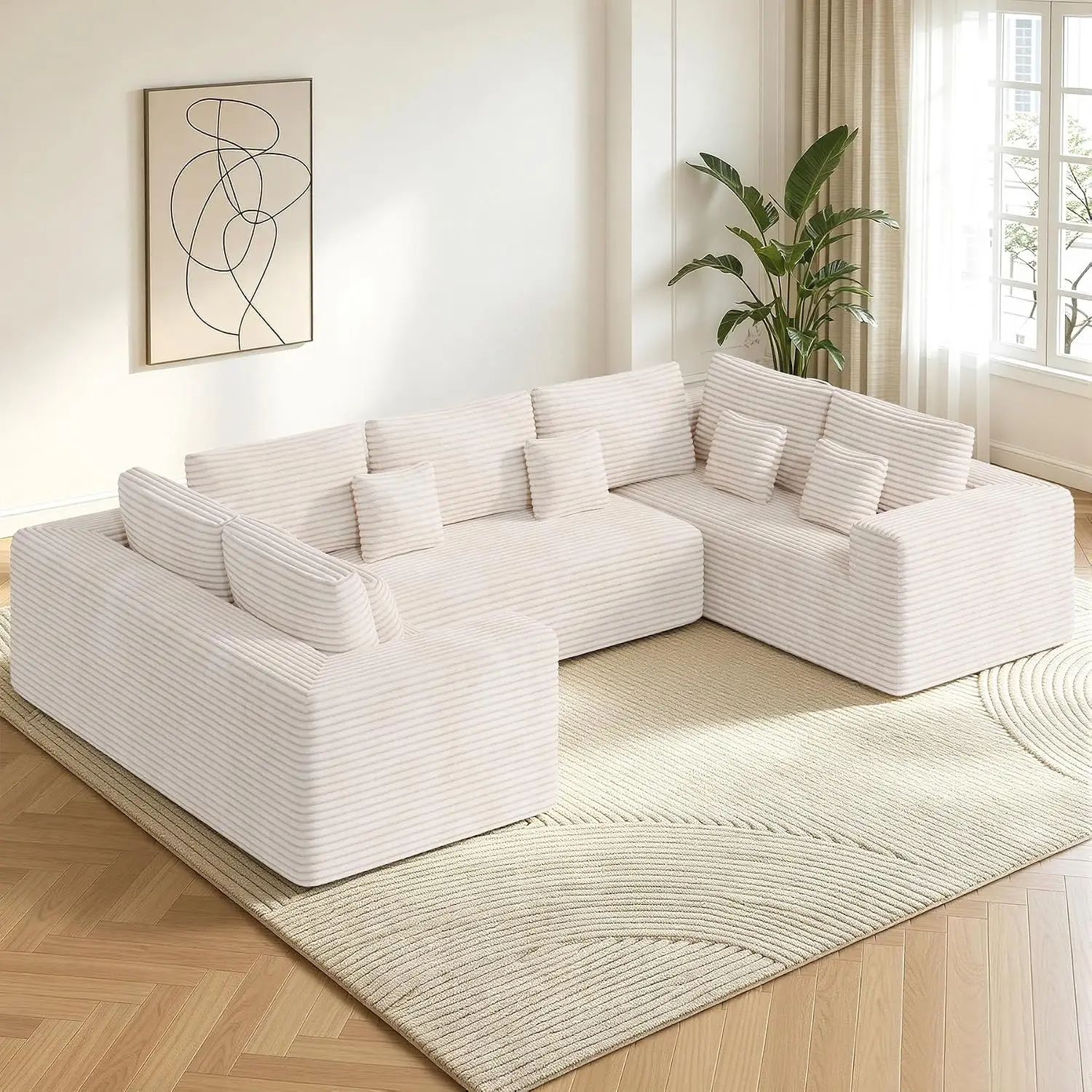 Oversized 136in Modular Sectional Sofa With Chaise, 6 Seater Boneless Lounge Couch, Customized
