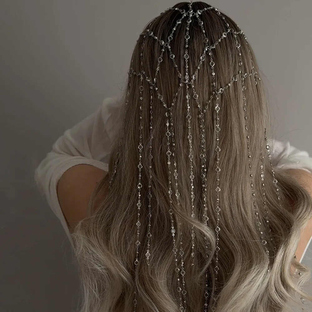 

Boho Rhinestone Pendant Head Chain Wedding Hair Accessories Elegant Headpiece Bling Bridal Forehead Chain Indian Jewelry