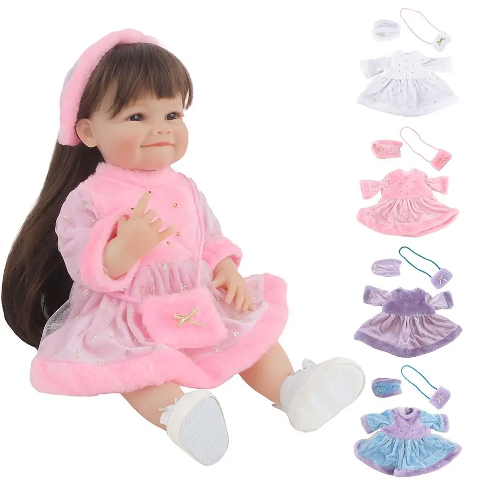 22inch Baby Girl Doll Clothes Hairy Doll Dress Headband Cosplay Changing Dress Game Mini Winter Dress for 55cm New Born Doll