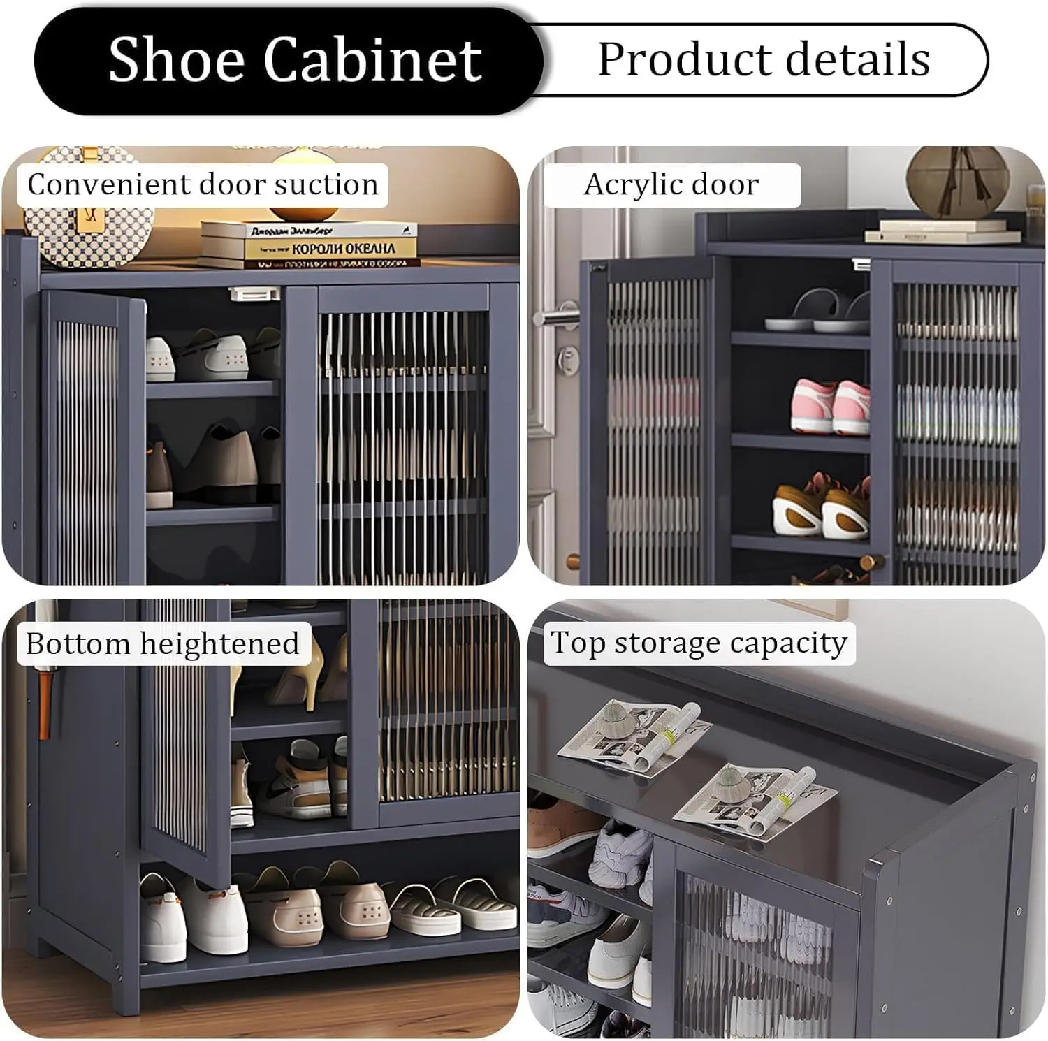 خزانة أحذية مكونة من 8 طوابق مع باب، وخزانة أحذية كبيرة للمدخل، و36-40 زوجًا من خزانة تخزين الأحذية المصنوعة من الخيزران