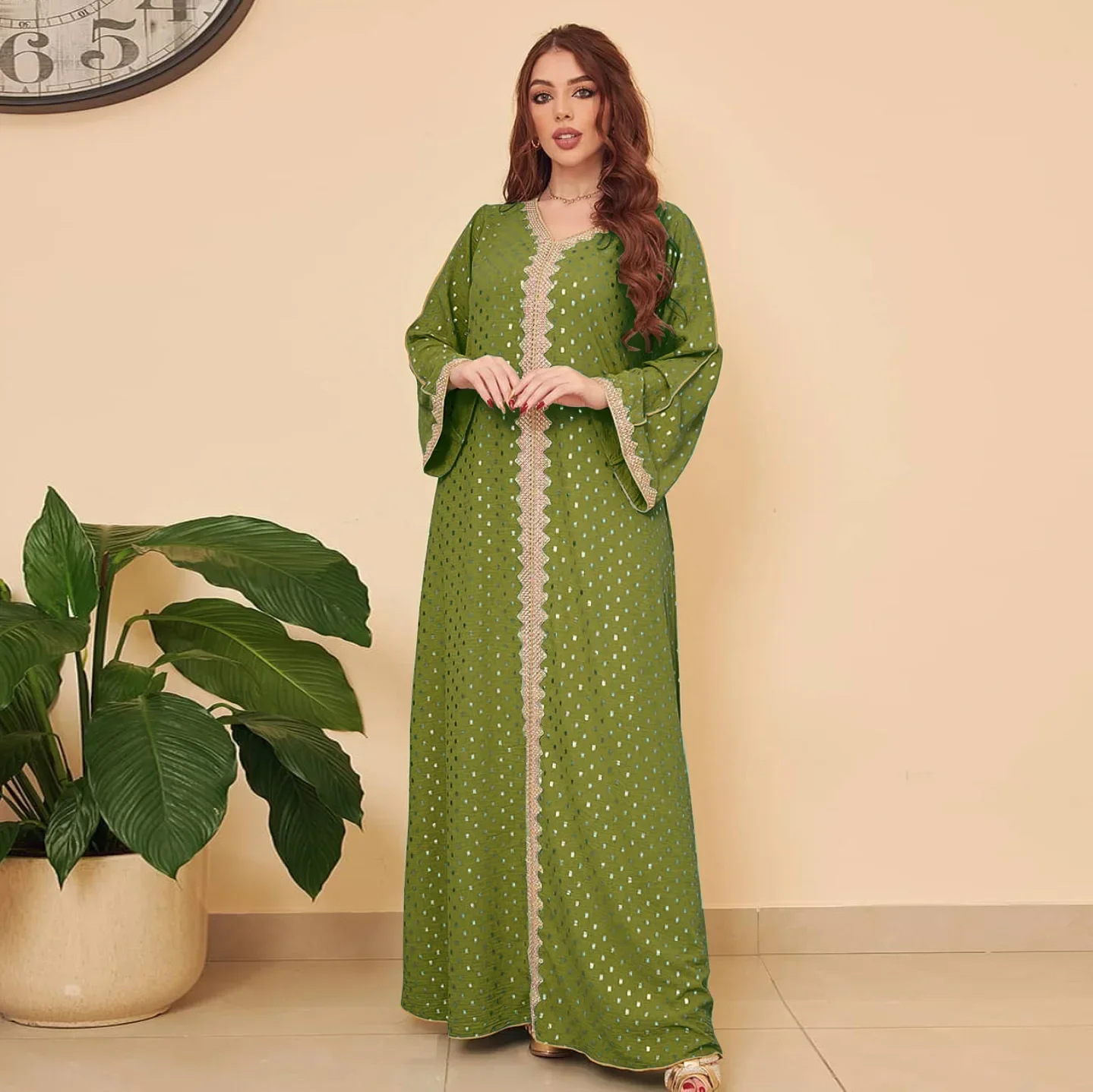 Printed Dress for Women Loose Spring and Summer V-neck Long Sleeve Dress Elegant Femme Party Dresses Clothes for Muslim Women