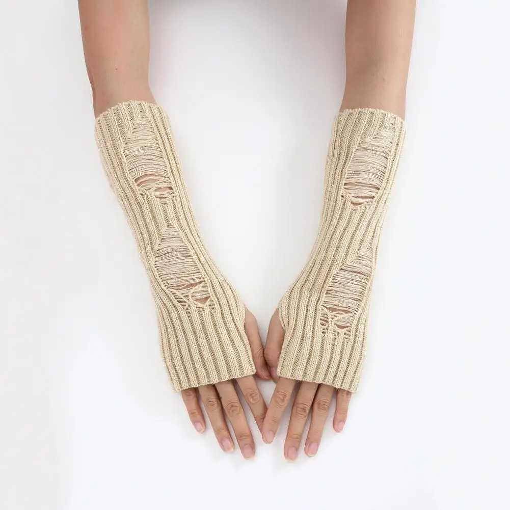 Stretchable Gloves Knitted Fingerless Arm Warmers for Fall Winter Cycling Non-slip Windproof Sleeves to Keep Warm High