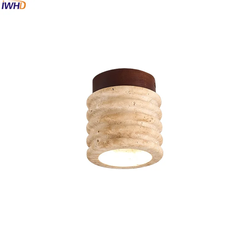 

IWHD Wood Canopy LED Ceiling Light Fixtures Hallway Living Room Yellow Stone Home Indoor Decor Ceiling lamp Lamparas De Techo