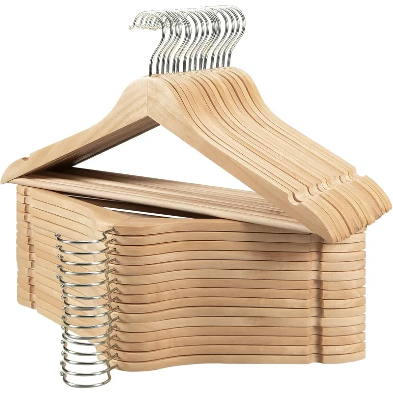 Wood Hangers 30 Pack, Non-Slip Wooden Hangers with 360° Swivel Hook & Notches, Slim Coat Hangers