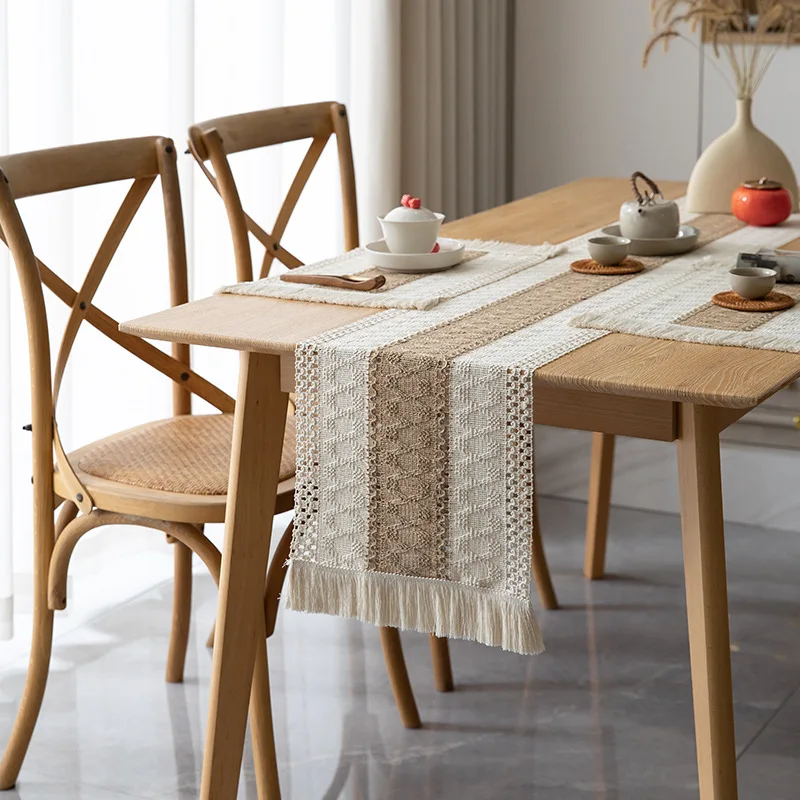 Vintage Linen Table Runner Boho Home Decor Table Cover Cloth Placemat Dining Table Decoration Accessories Navidad End Towel