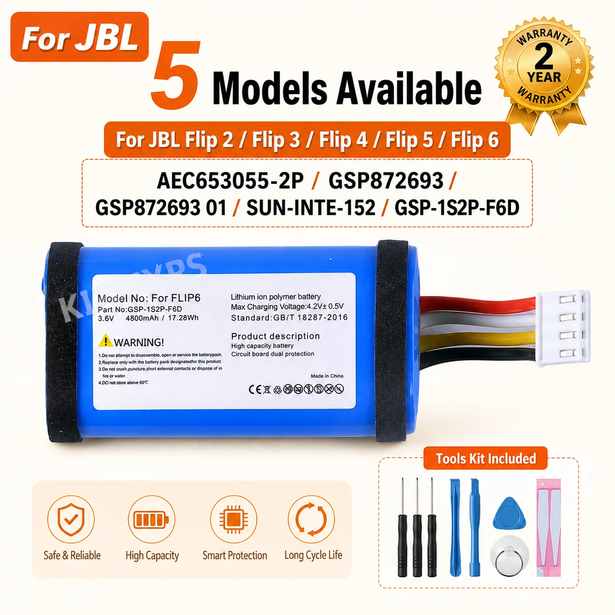 High Capacity Premium Lithium Replacement Battery Pack For JBL Flip 2 3 4 5 6 Bluetooth Speaker Repair Spare Cell