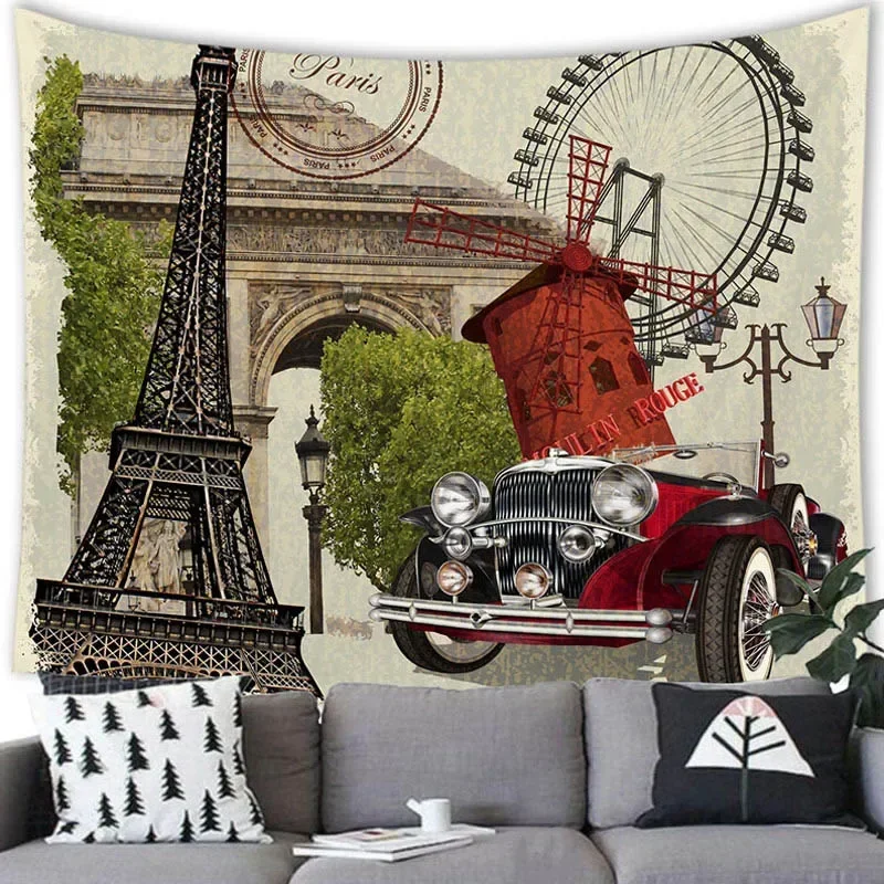 West Retro City Tapestry Wall Hanging Creative Design Retro Romantic Decor Tapestry Wall Hanging Curtain Bedroom Home Decoration