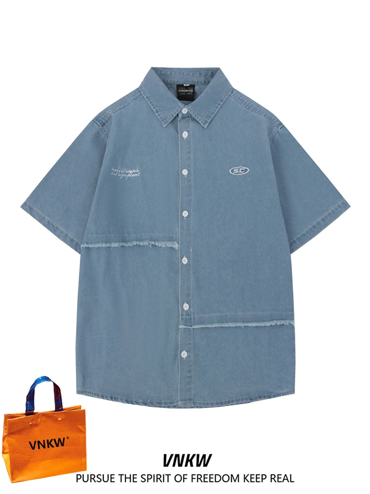 

Повседневная летняя мужская ort Sve Denim irt Haome Design Youth Faion Повседневная одежда с вышивкой Ne Regular Thin