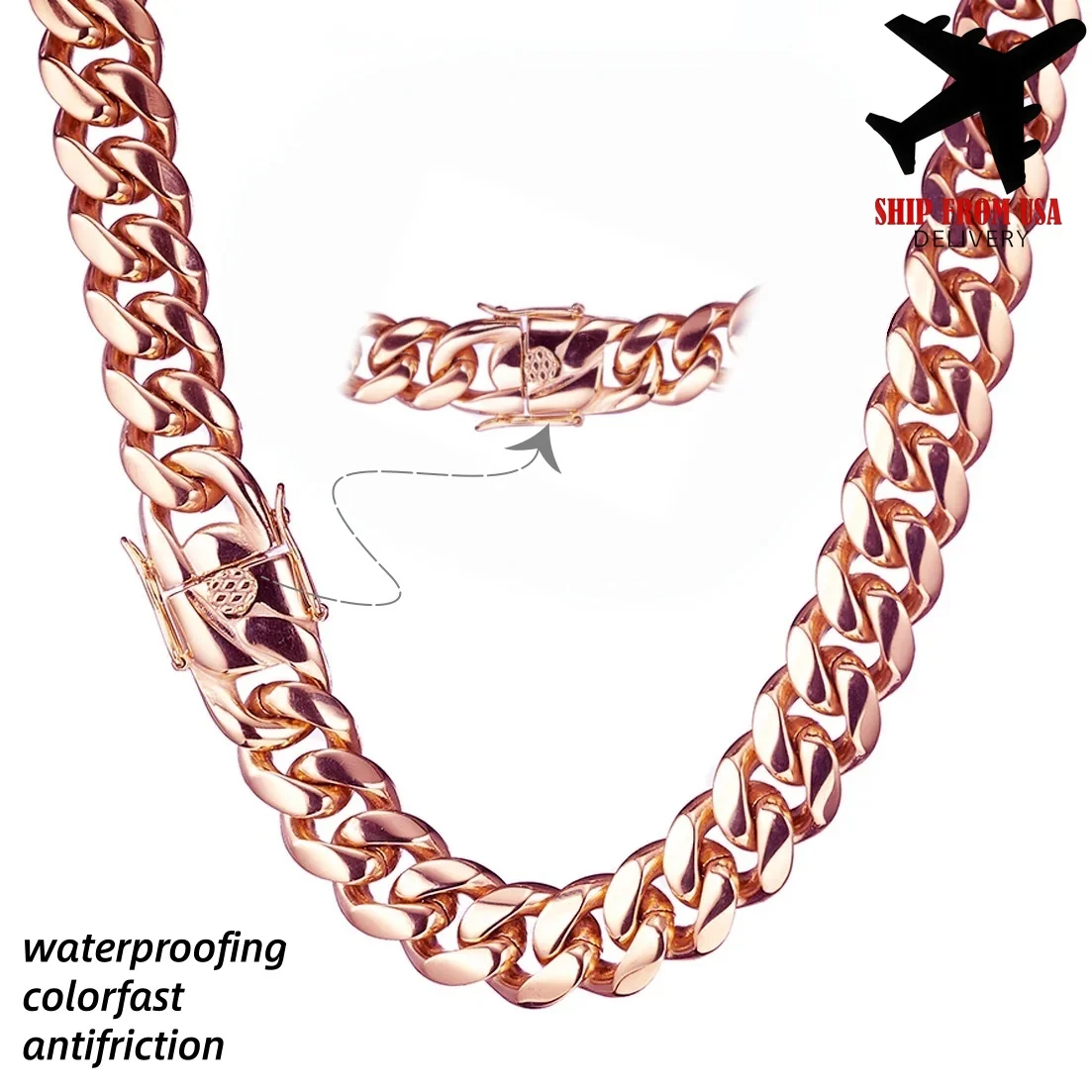 14mm Wide Rose Gold Color 316L Stainless Steel Cuban Miami Link Chains Necklaces for Unisex Hip Hop Rock Jewelry Gift