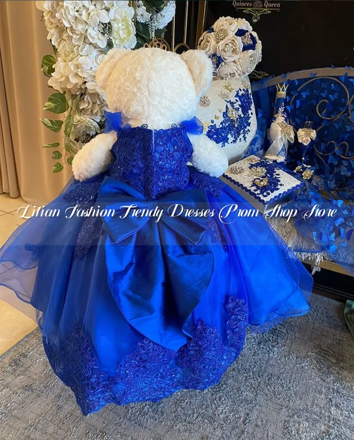 Royal Blue Mini Quinceanera Teddy Bear Dress 2025 Luxurious 3 Lace Appliqué Beaded Sequins Inlay Poncho Customised
