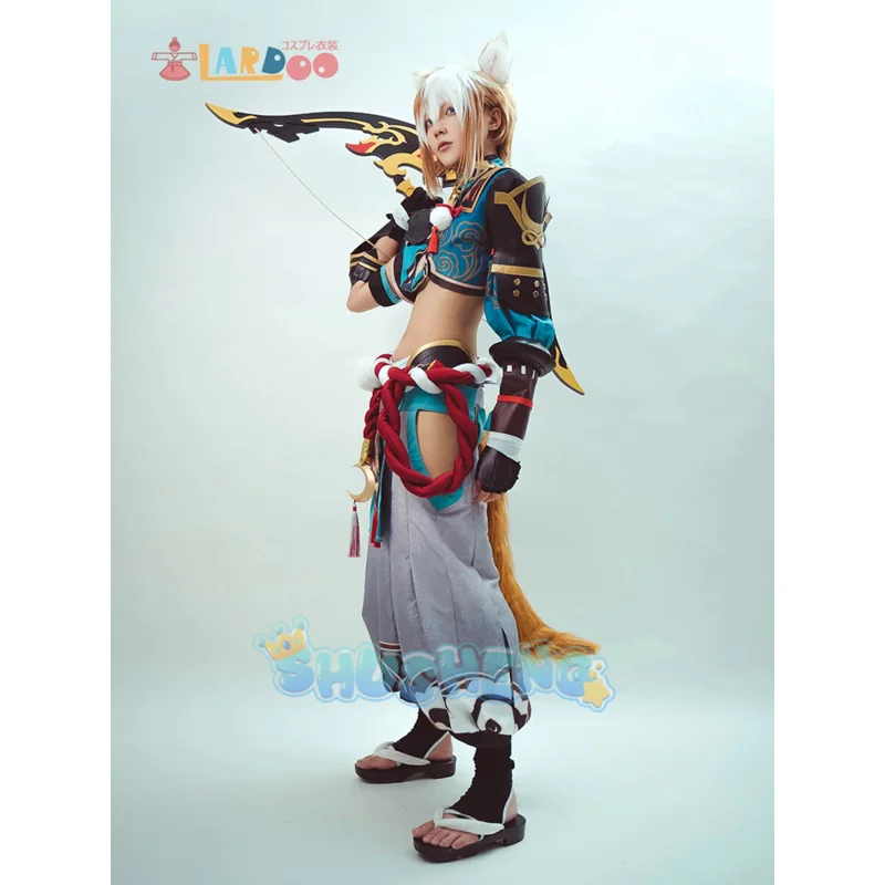 Games Genshin Impact Gorou Cosplay Costume Men Blue Fox Boy  Halloween Pants Tail Full Set