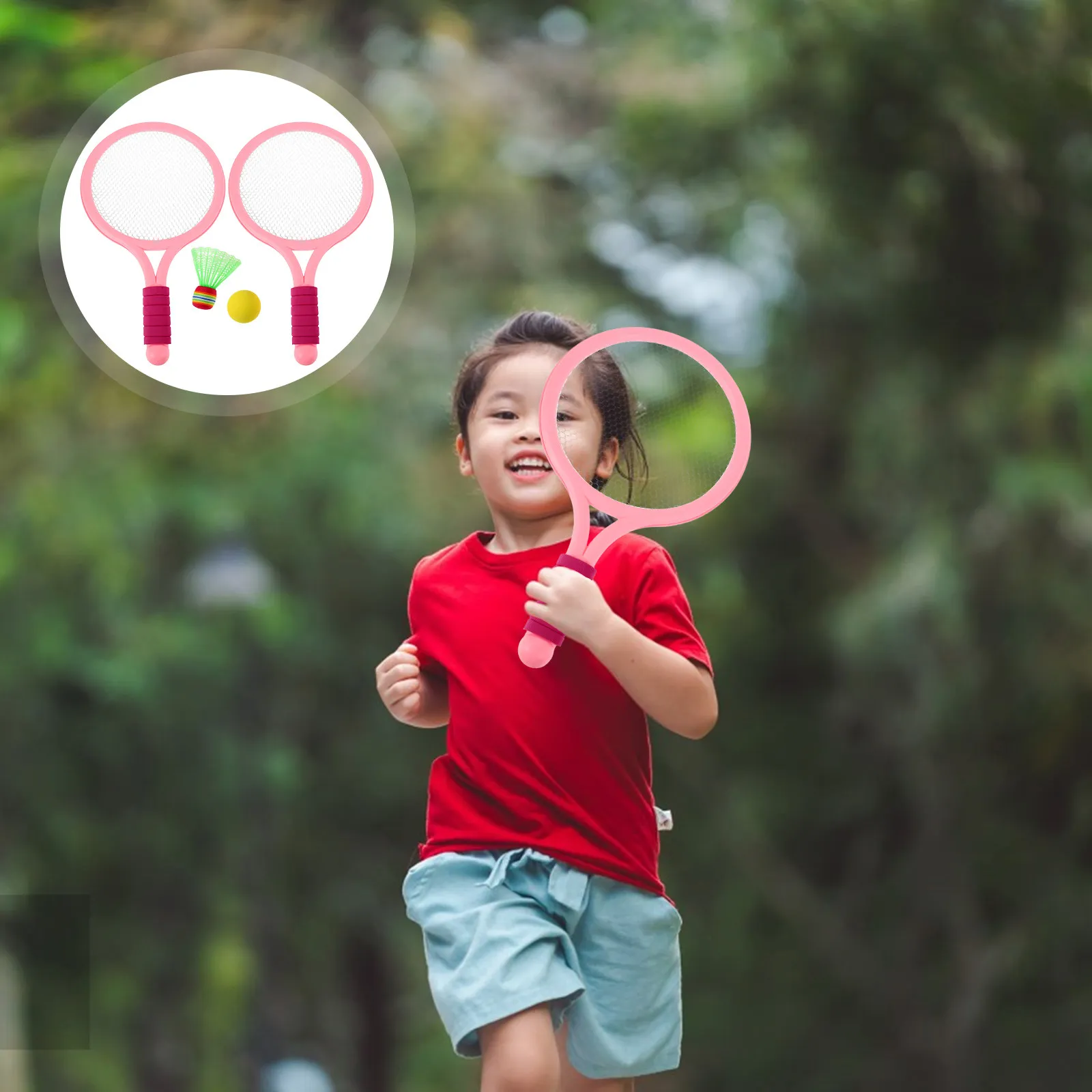 

1Set Kids Badminton Racket Set Lightweight Child Friendly Portable Family Outdoor Indoor Badminton Set for Children Physical