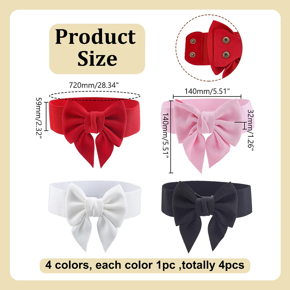 4PCS 4colors Belts for Women Women Belt Elastic Waist Vintage Bowknot Belt Wedding Sash Elegant Cute Stretchy Cinch Waistband