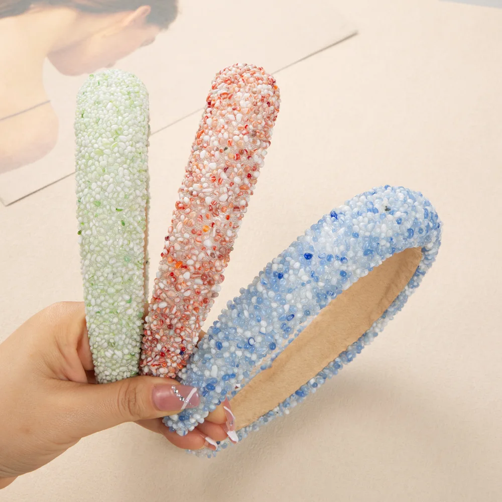 

Широкая повязка на голову в стиле барокко с камнями, с высоким ворсом, из губчатого материала, разноцветная, модная, для вечеринок, женская, оптом