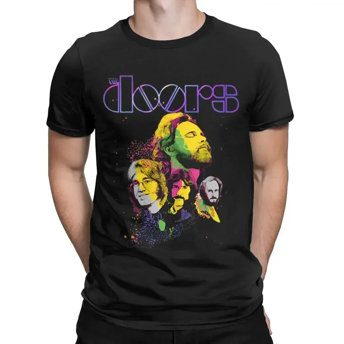 

Crazy The Doors Band MOJO RISIN T-Shirts for Men Crewneck Cotton T Shirt Short Sleeve Tees Adult Tops
