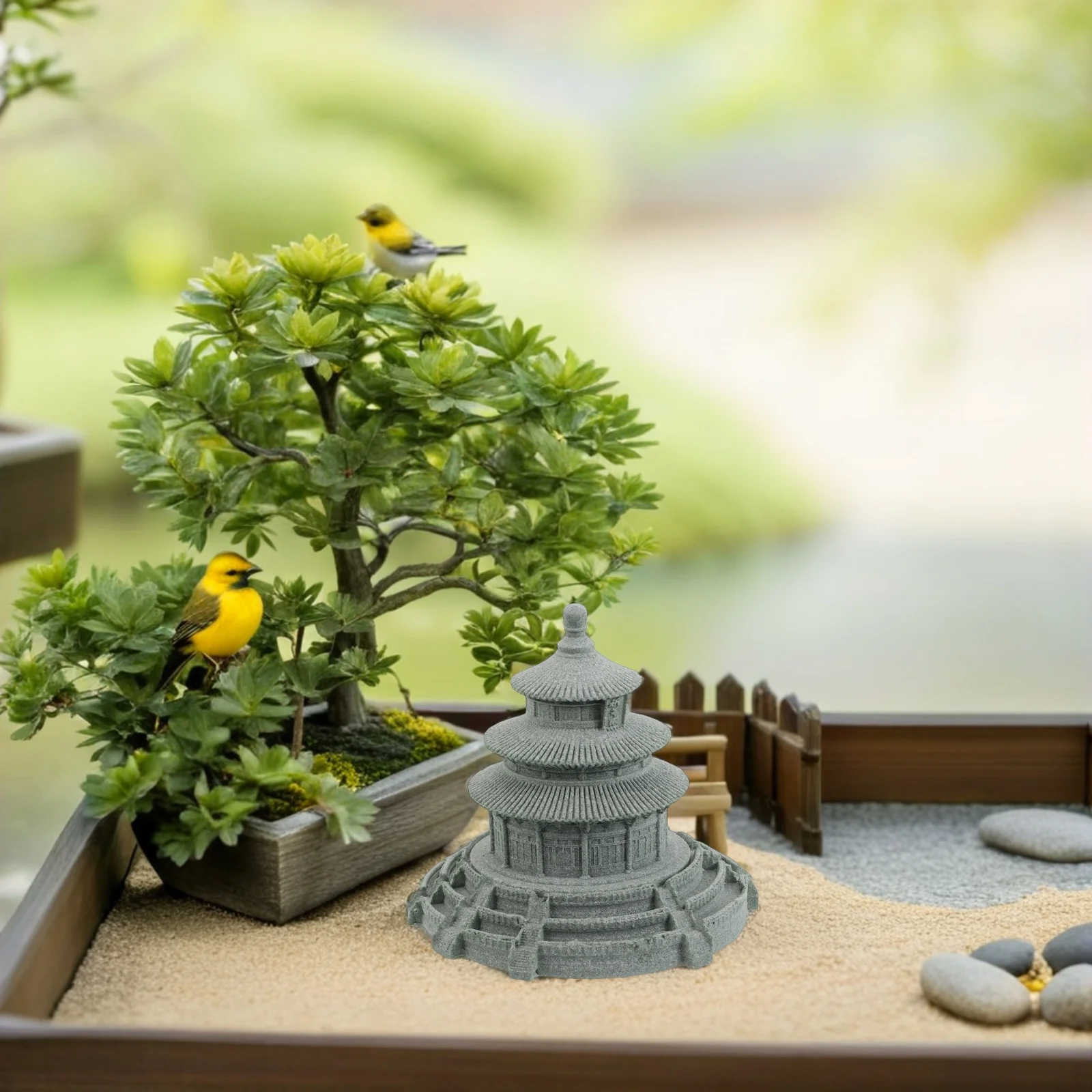 

Micro-landscape Heaven Architecture Tabletop Desk Craft Home Ornament Green Sandstone Chinese Building