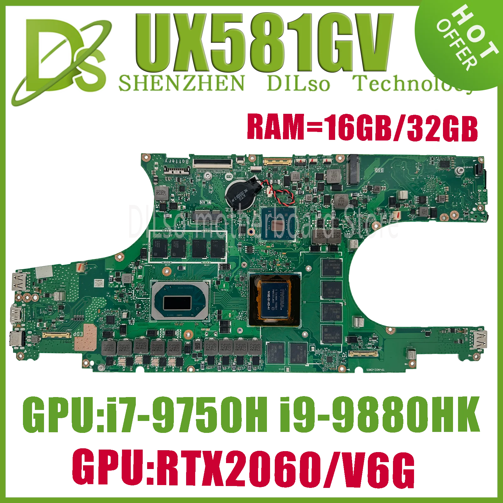 

KEFU UX581GV Mainboard For ASUS ZenBook Pro UX581 UX581GW UX581G Laptop Motherboard W/I7-9750H I9-9980H RTX2060/6G 16G/32G-RAM