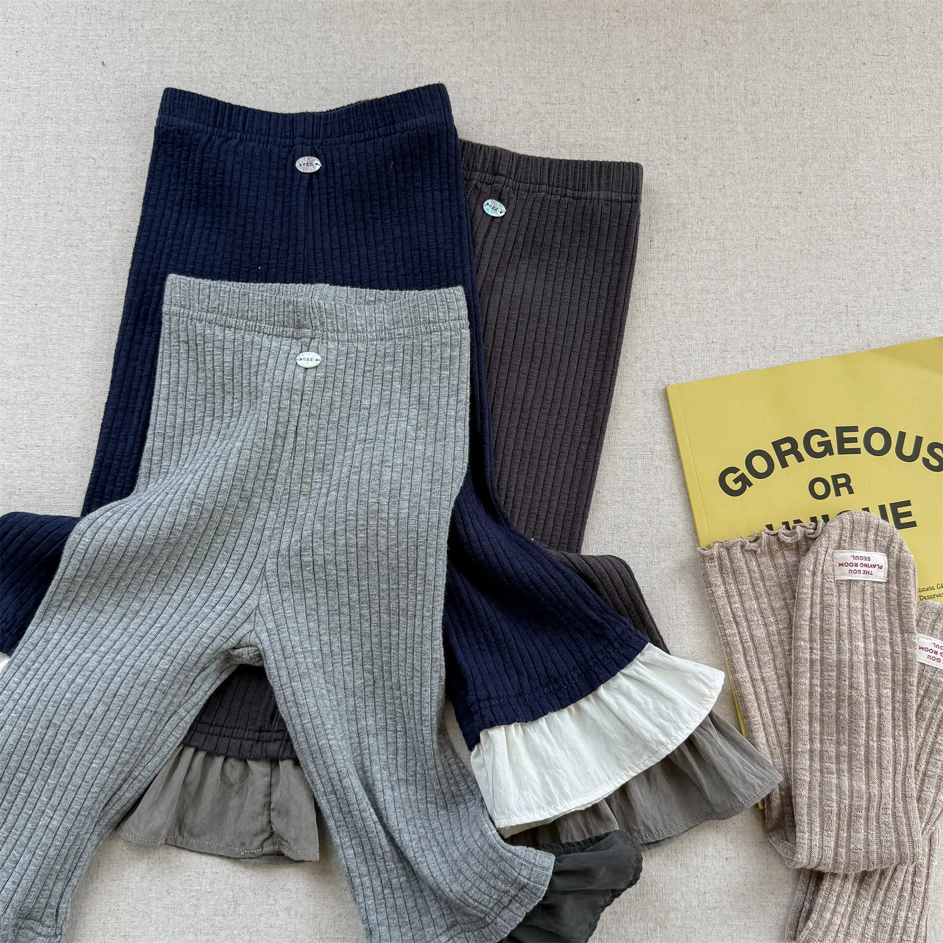 2026 New Autumn Toddlers Girls Ruffles Flared Pants Elastic Solid Color Korean Style Baby Kids Casual Skinny Trousers