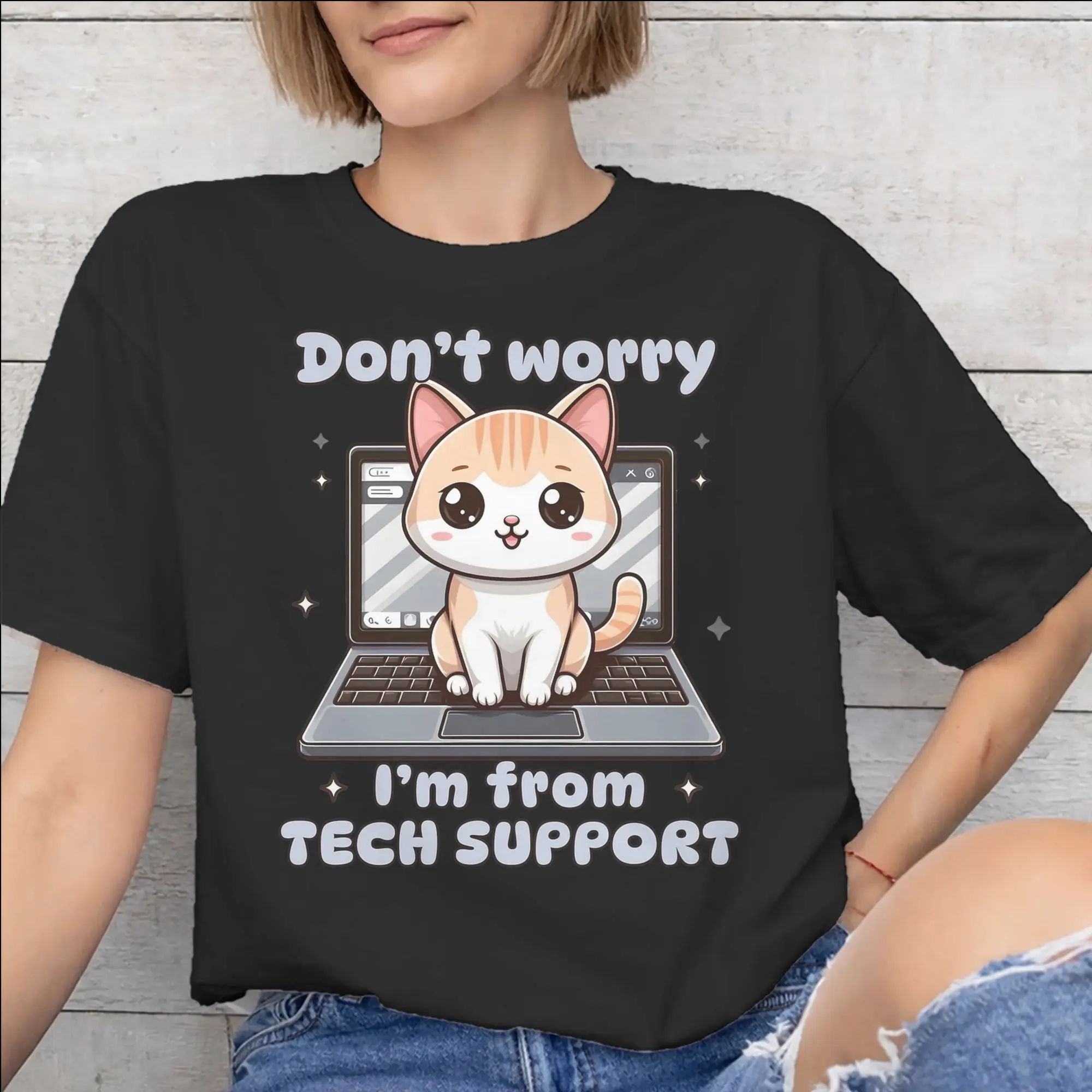 Mens Womens Don't worry I'm from Tech Support  Shirt Cotton Graphic T-Shirt  Clothing Outfits