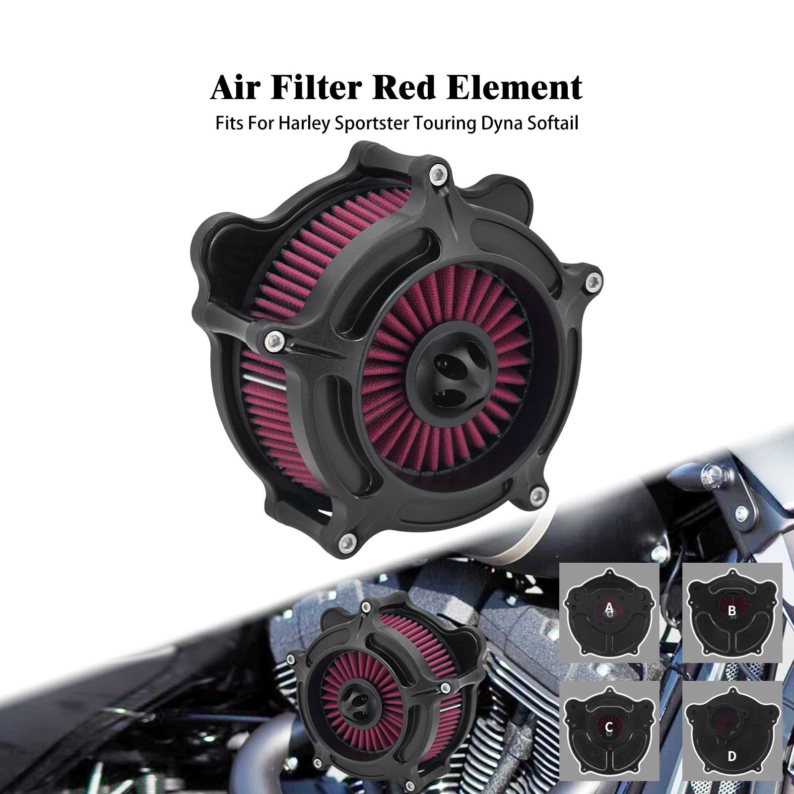 Motorcycle Red Element Air Filter CNC Air Cleaner Intake Filter For Harley Touring FLTRX Sportster XL 883 Dyna FXR Softail FXLR