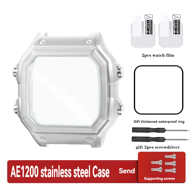 AE-1200 Watch Case for Casio 3299 AE1200 AE-1200WH Series All Metal 304 Stainless Steel Bezel Waterproof Ring Film Screw Tools