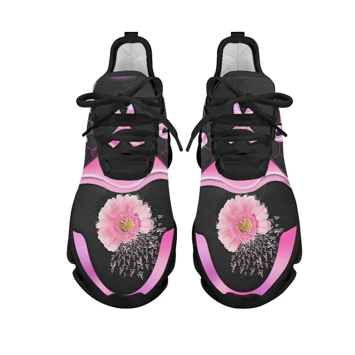 Breast Cancer Awareness Pink Flower Ribbon Pattern Printed Women Tennis Shoes Lightweight Lace Up Non-slip Sneakers Fashion 2023