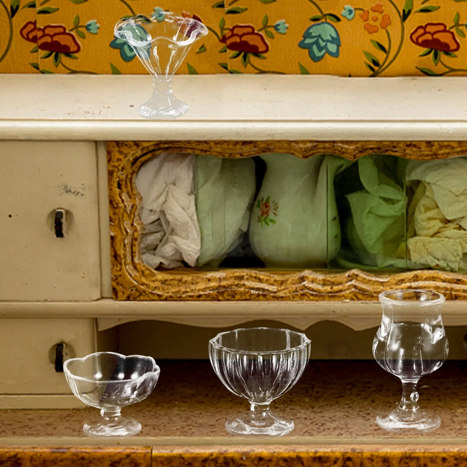 

1Set Miniature Dessert Cups Set Atmospheric Mini House Kitchen Accessories Miniature Tableware Mini Plates Set