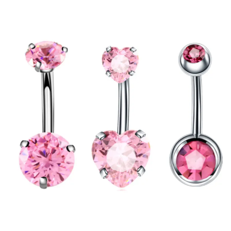 3PCS Pink Crystal Belly Button Rings Set