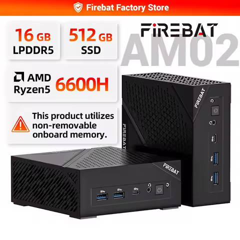 FIREBET AM02 Mini PC 6600H CPU 6C/12T MAX 4.5GHz 16GB LPDDR5 RAM 512GB SSD Windows 11 Desktop 2*RJ45 WIFI6 BT5.2 Gaming Computer