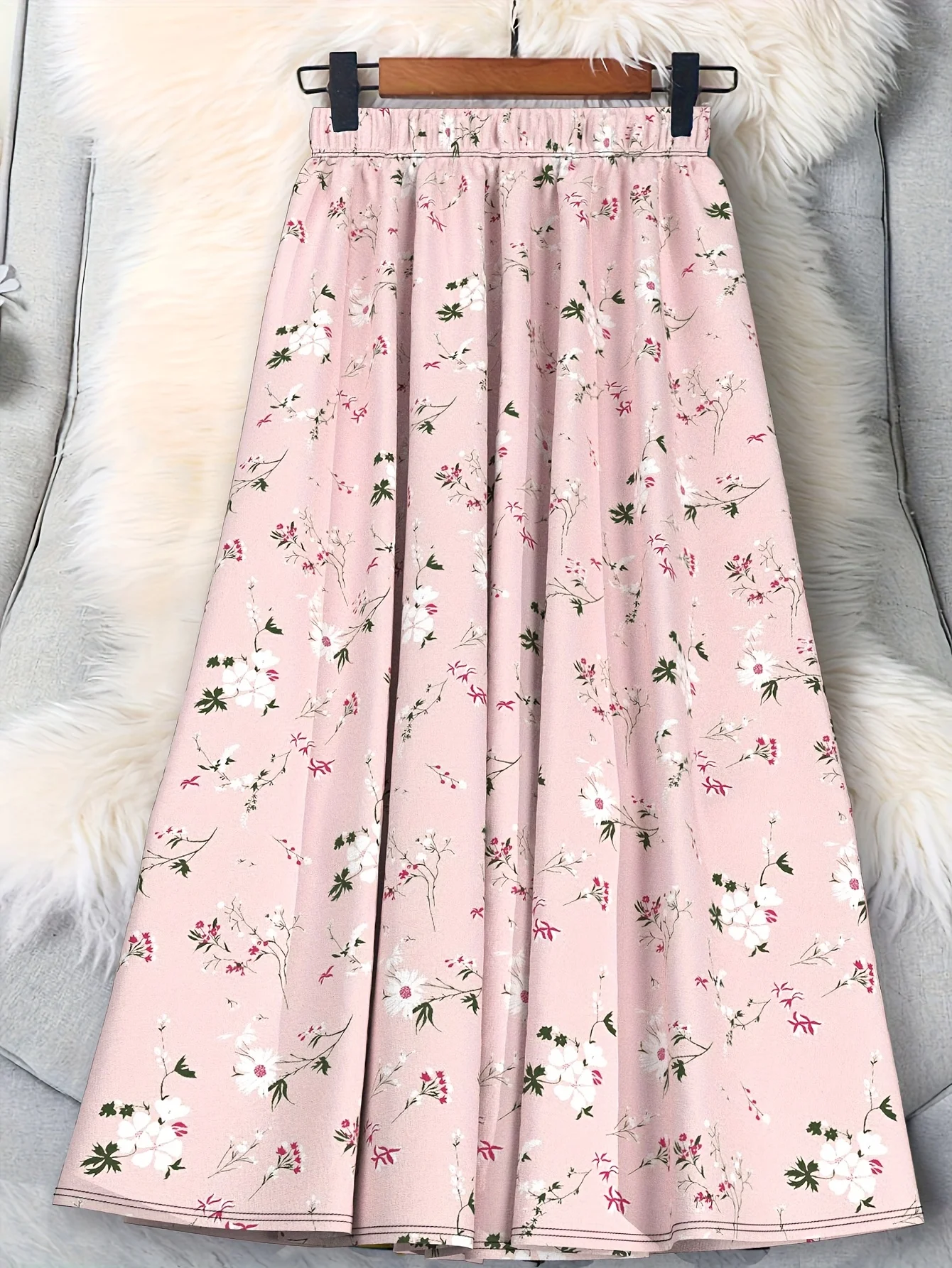 Luxy Trio Women'S Plus Size Floral Print A-Line Midi Skirt Flower Design, Flowy Vacation Style for All Seasons, Flowy Skirt