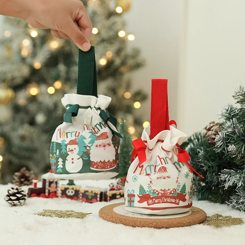 1PCS Christmas Velvet Gift Bag Santa Drawstring Bag Candy Handle Bag Christmas Tree Hanging Decoration New Year Christmas Gift